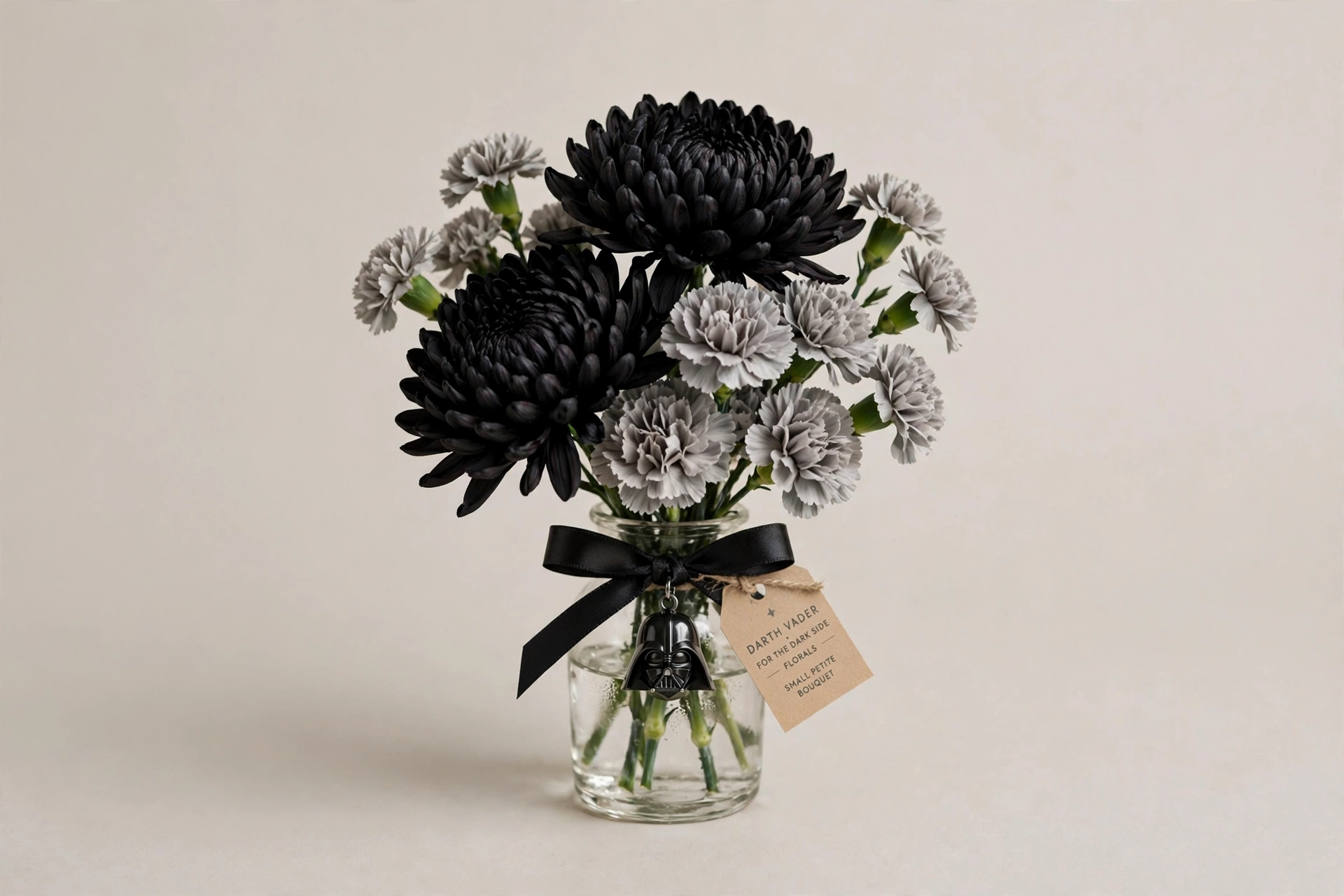 Darth Vader-inspired bouquet mockup in black and gray flowers