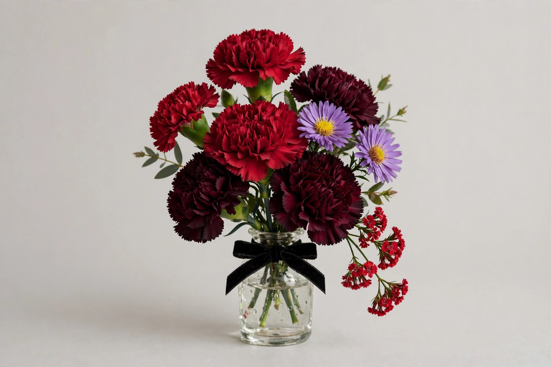 Evil Queen-inspired bouquet mockup in deep red, purple, and burgundy flowers